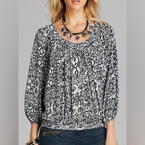 Free People Navy Printed Blouson Top, XS - Picture 4 of 12